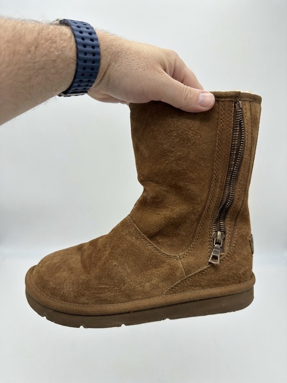 Ugg F3009D Brown Suede Boots with Side Zipper size 6